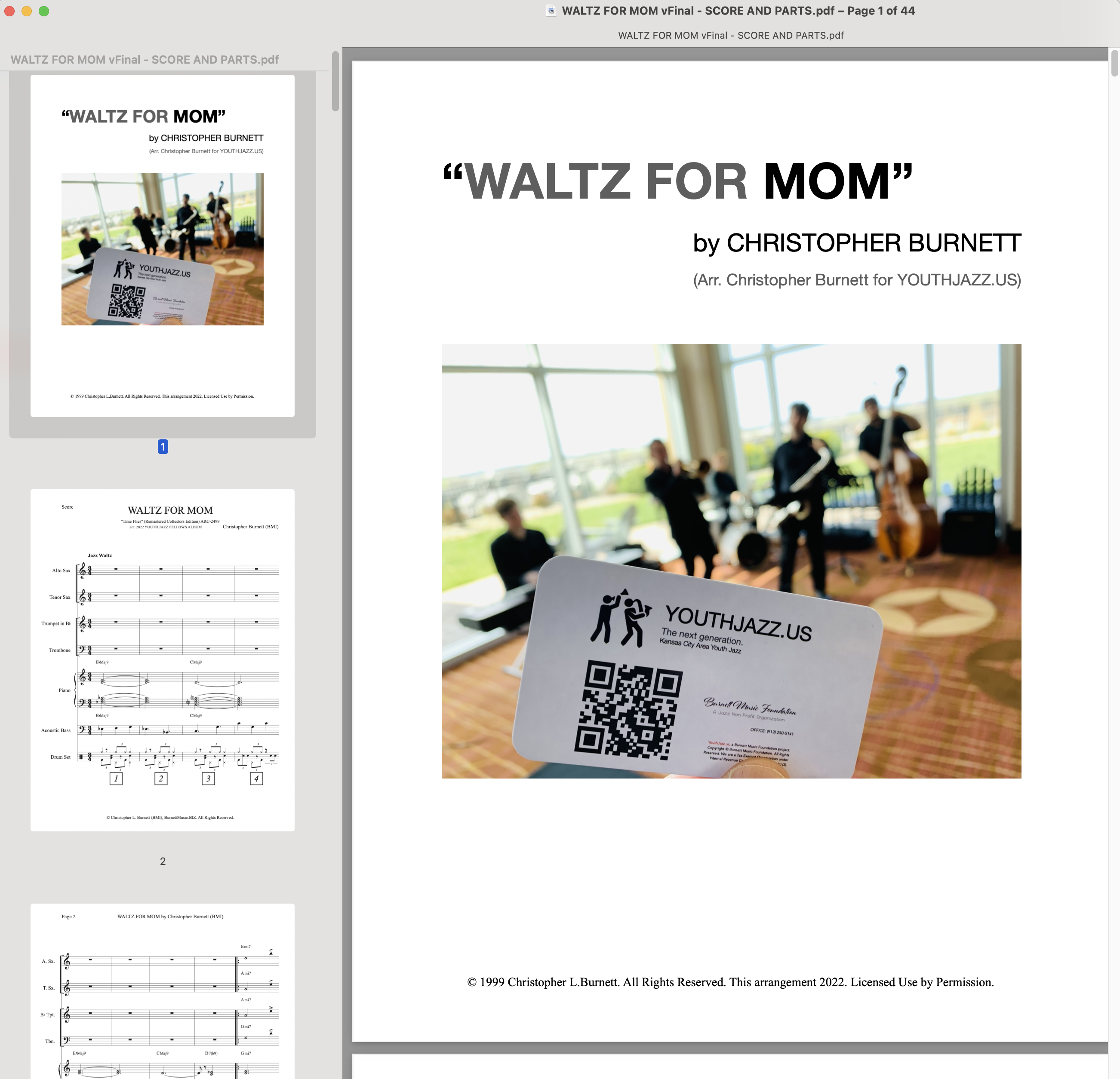 WALTZ FOR MOM by Christopher Burnett (BMI)
Sheet Music Plus (Hal Leonard Publishing)